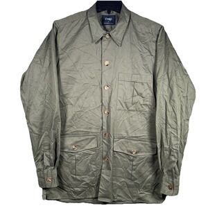 Drake's London Overshirt Button Up Shirt‎ Olive Green Mens Small Luxury Business